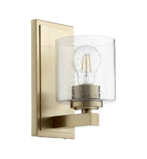 1 Light Transitional Aged Brass Clear Seeded Glass Wall Sconce