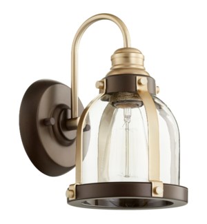 1 Light Transitional Aged Brass and Oiled Bronze Wall Sconce