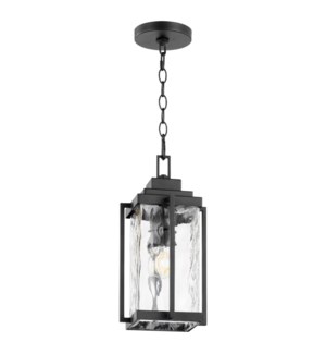 Domus Modern Outdoor Pendant Lantern - Noir with Clear Hammered Glass