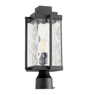 Domus Modern Outdoor Post Lantern - Noir with Clear Hammered Glass