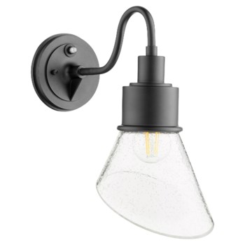 Torrey Black Clear Seeded Modern Farmhouse Outdoor Wall Light with Photocell