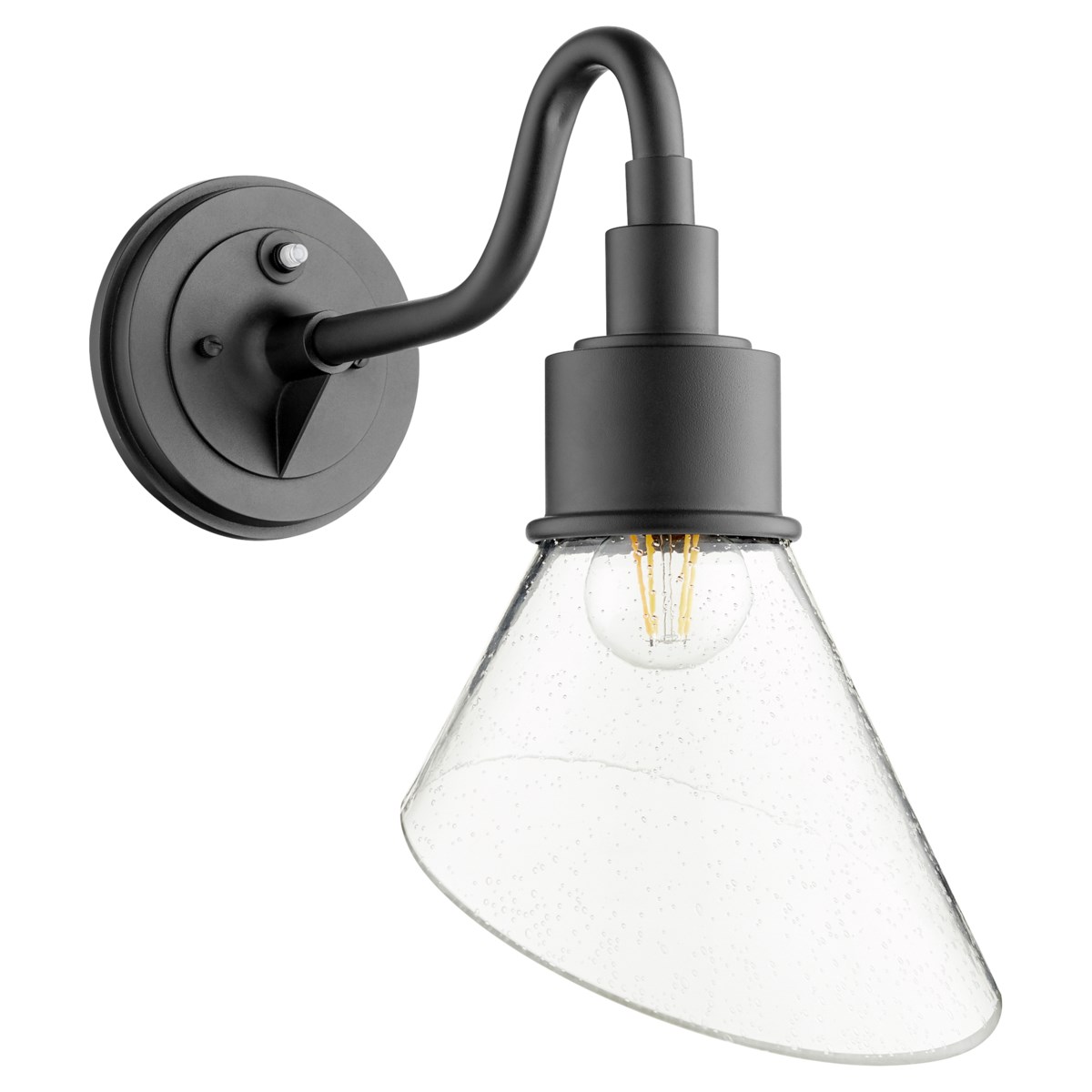 Torrey Black Clear Seeded Modern Farmhouse Outdoor Wall Light with Photocell
