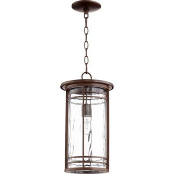 Larson Oiled Bronze Clear Hammered Glass Transitional Outdoor Pendant