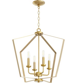 Transitional 4 Light Aged Brass  Pendant