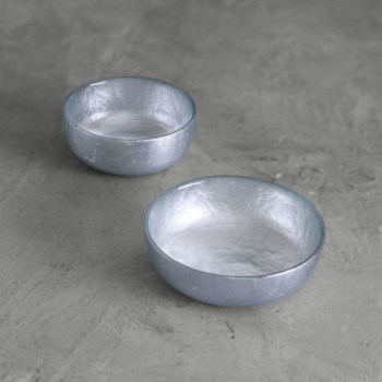 GLASS New Orleans Shallow Round Foil Leafing Bowl Set of 2 (Silver)