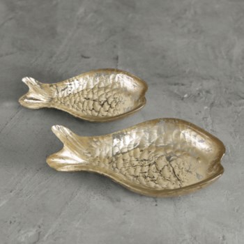 GLASS New Orleans Cracked Foil Leafing Fish Set of 2 (Gold)