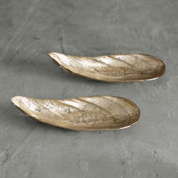 GLASS New Orleans Small Cracked Leafing Foil Pina Shell Platter Set of 2 (Gold)
