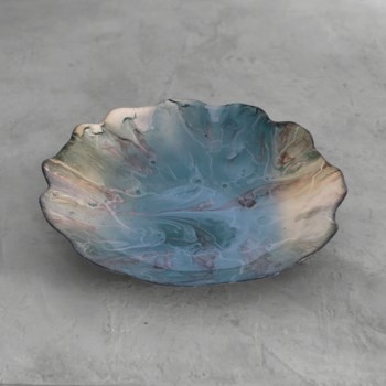GLASS New Orleans Foil Leafing Centerpiece with Scalloped Edges (Light Teal & Gold)