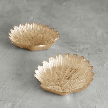 GLASS New Orleans Cracked Foil Leafing Shell Platter Set of 2 (Gold)