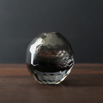 GLASS Faceted Round Bud Vase (Smoke Grey)