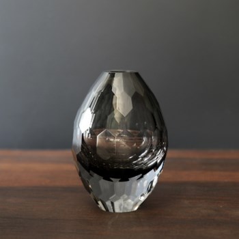 GLASS Faceted Teardrop Bud Vase (Smoke Grey)