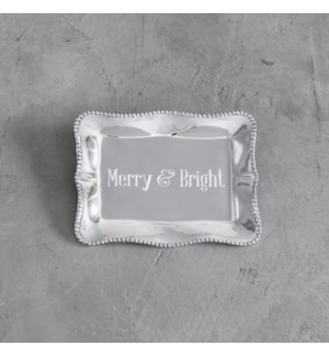 GIFTABLES Pearl Denisse Rectangular Engraved Tray "Merry & Bright"
