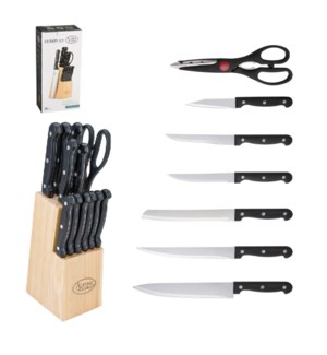 Cutlery set 13pc, with Black Handle. and wood holder         643700217325