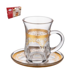 Tea Glass 6 by 6 Set 5Oz Gold Design                         643700300508