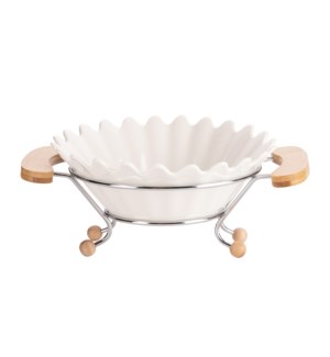 Salad Bowl 9.5in Ceramic with Silver Rack                    643700316080