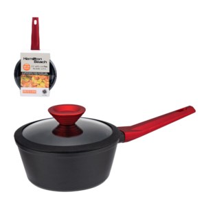 "HB Forged Alu. Sauce Pan 2.5Qt Black Nonstick Coating, Red  643700312457