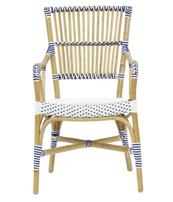 Madrid Arm Chair Frame Color - Natural   Woven Seat and Back  Color - White/Navy
