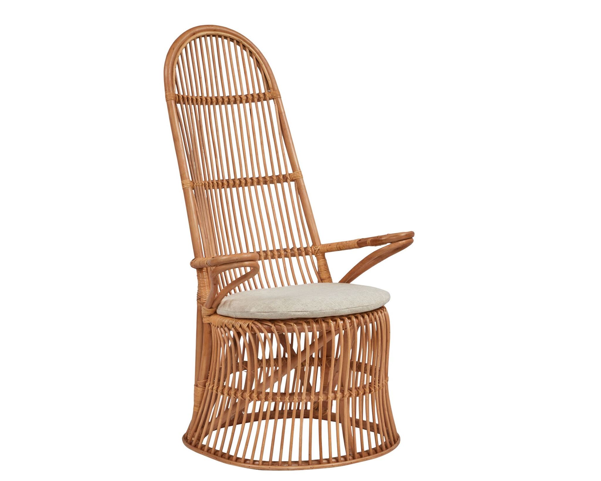 French High Back Chair Rattan Frame Natural Cushion Color