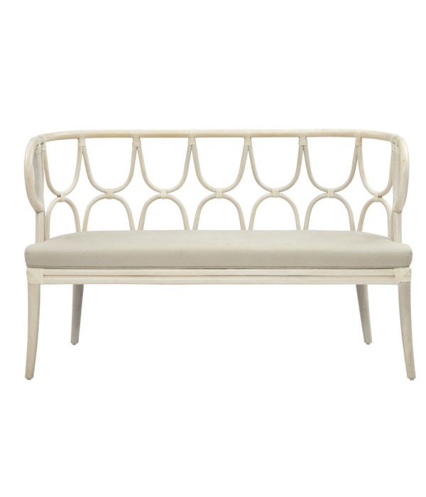 Simone Bench, Curved Back Frame Color - LinenCushion Color - Cream