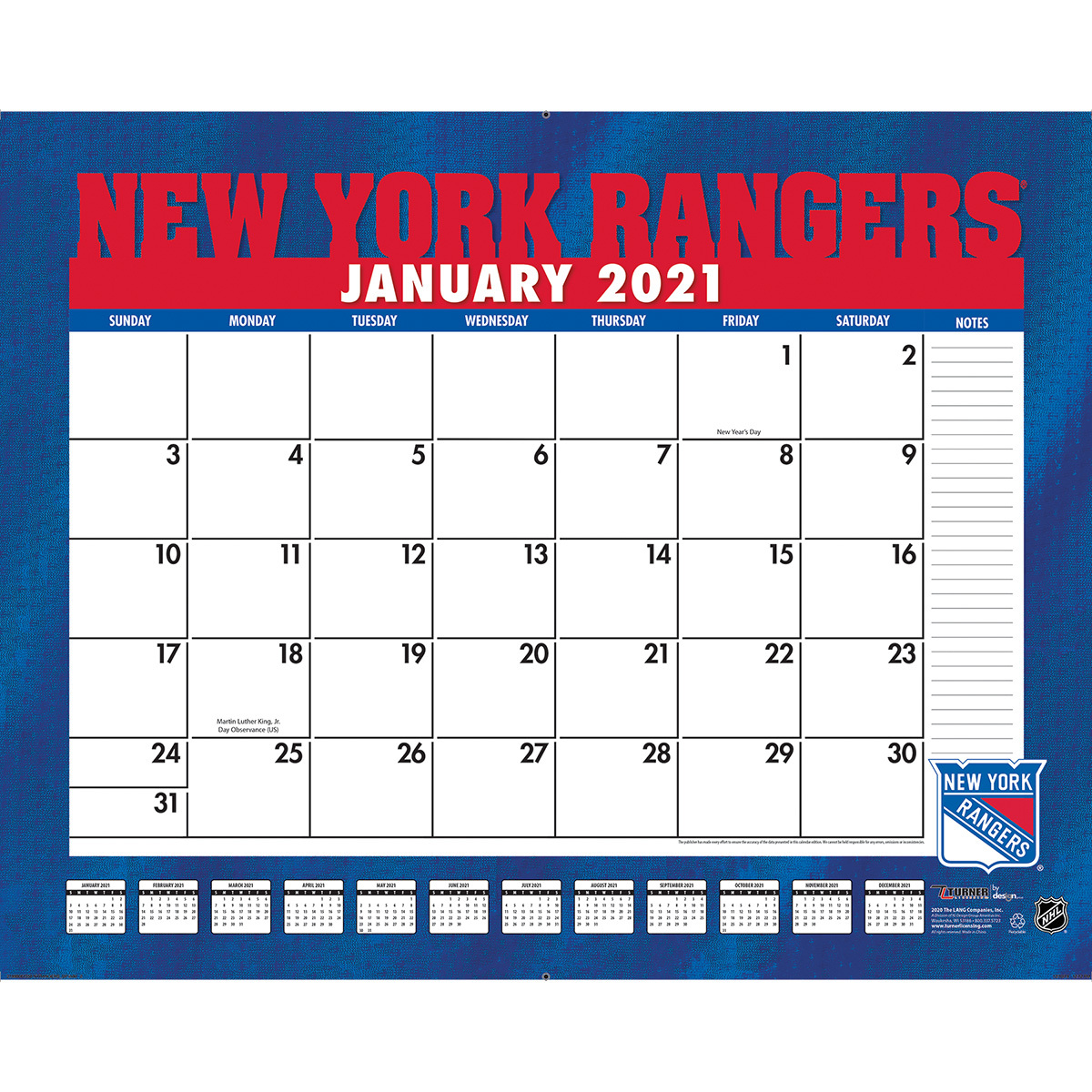 NEW YORK RANGERS 2021 22X17 DESK CALENDAR new york rangers LANG