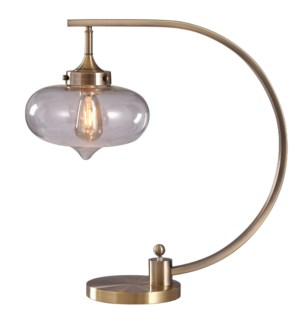 CANTON TABLE LAMP | Antique Brass Finish on Metal Body | Clear Glass Globe | 25 Watt