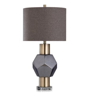 CHELSEA TABLE LAMP | Charcoal Finish on Glass Body with Gold Finish on Metal and Crystal Base | Hard