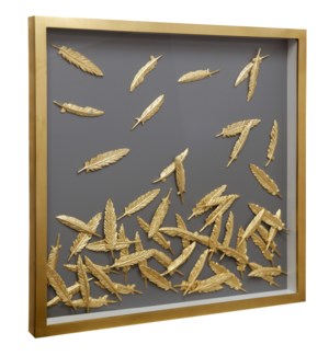 FALLING FEATHER ART | Gold Feathers in Shadow Box | 2 inch Gold Frame