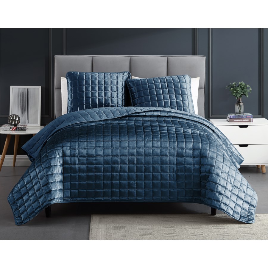 Luxe Cobalt Blue 3PC King Velvet Coverlet - coverlets ...