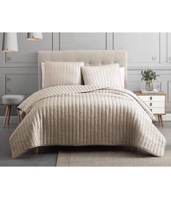 Mansfield 3PC Tan F/Q Crinkle Coverlet