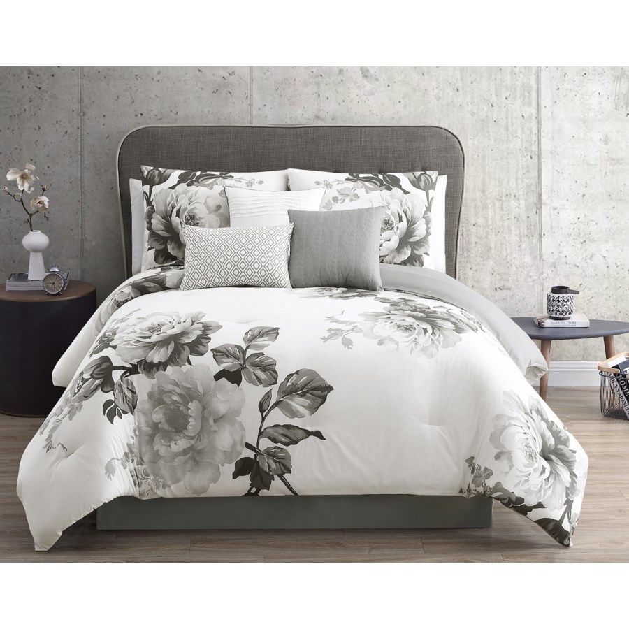 Rachel 7 Pc Black Grey Queen Comforter Set Contemporary Hallmart Collectibles Inc