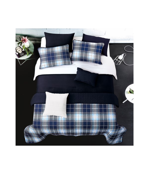 Steven Gray Navy 6pc Twin Layered Solid Comforter & Coverlet Set