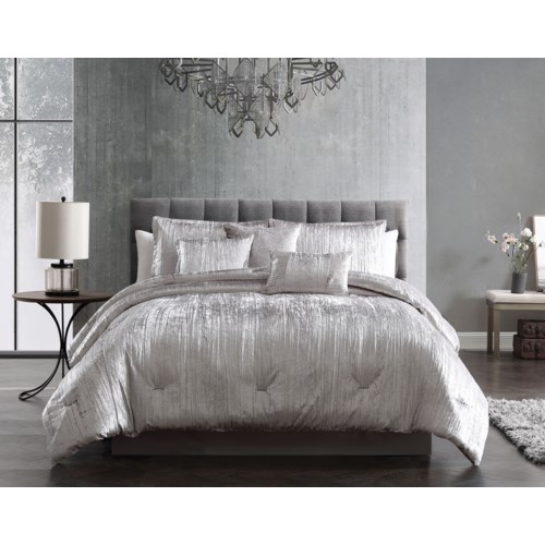 Taos Crinkle Silver Velvet 7pc Queen Comforter Set Adult