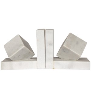 Cube Bookends, White Marble