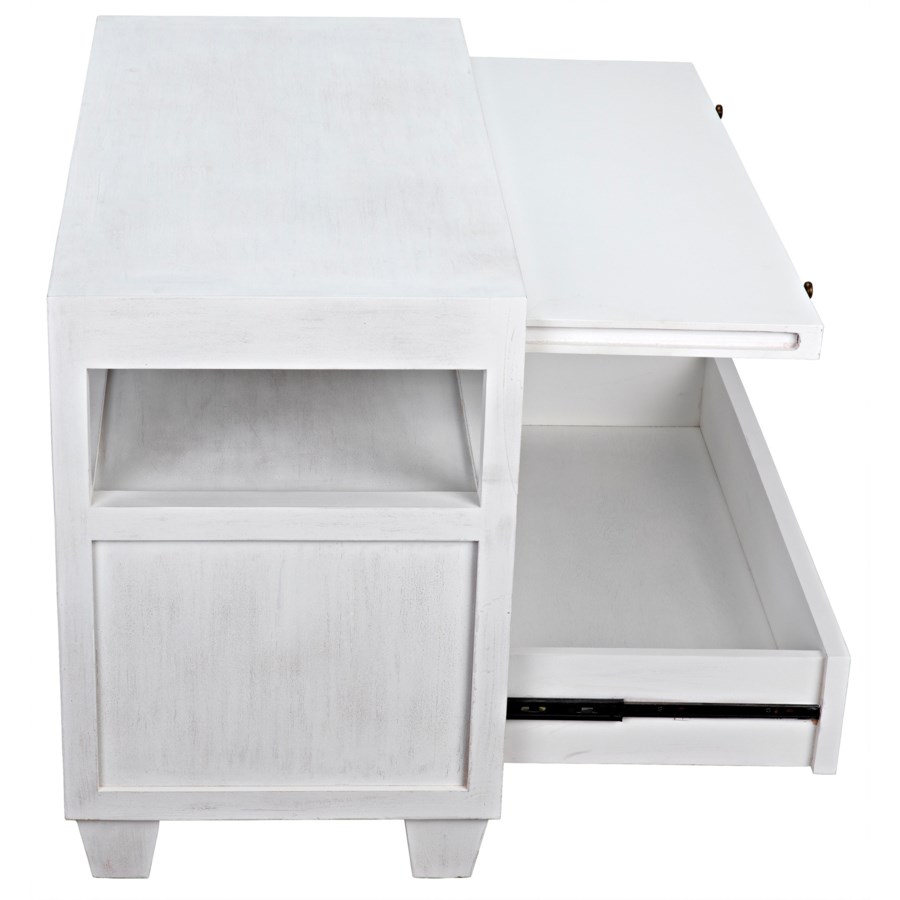 2Drawer Side Table with Sliding Tray, White Wash accent