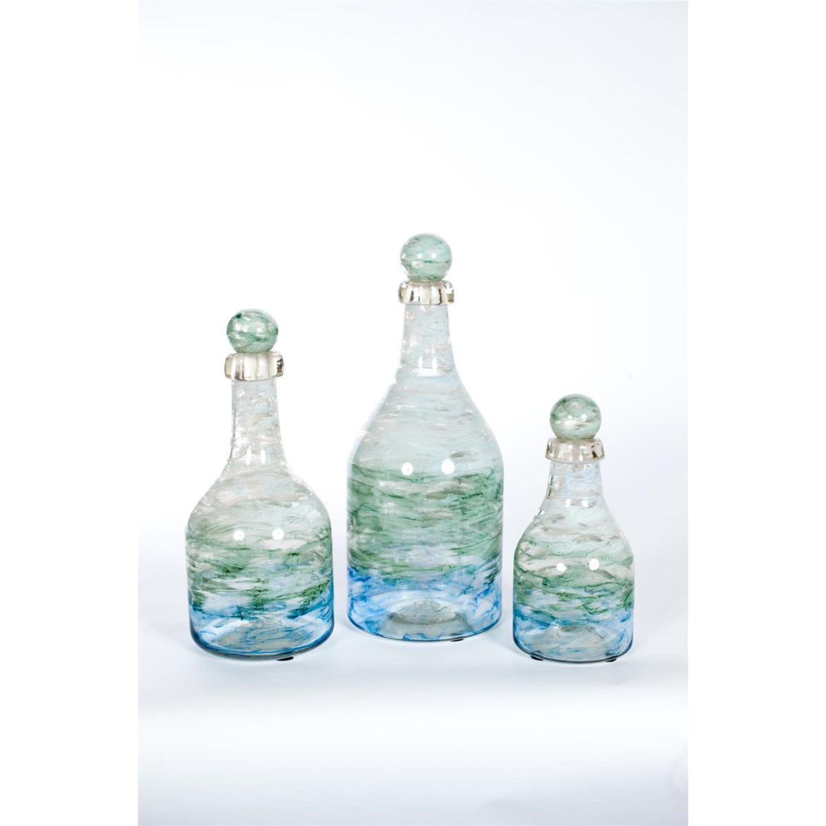 Bottles with Tops Set of 3 in Ocean Finish