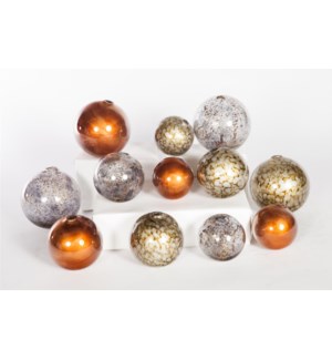 "Glass Spheres Set of 12 in Driftstone, Sea Pearls, Flair"