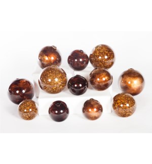 "Glass Spheres Set of 12 in Italian Pebble, Espresso Bark & Old Coin"