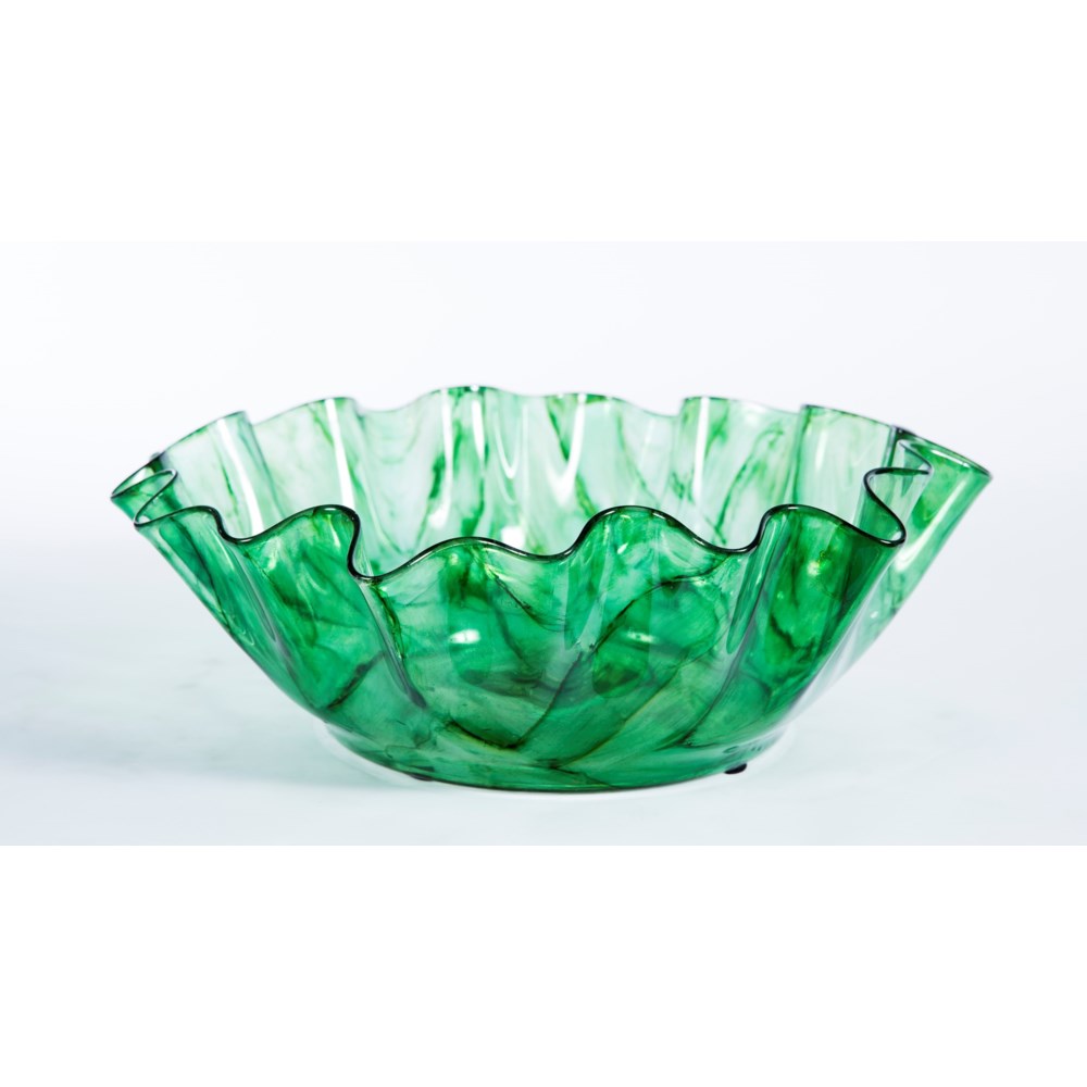 Large Ruffle Bowl in Aquatic Emerald