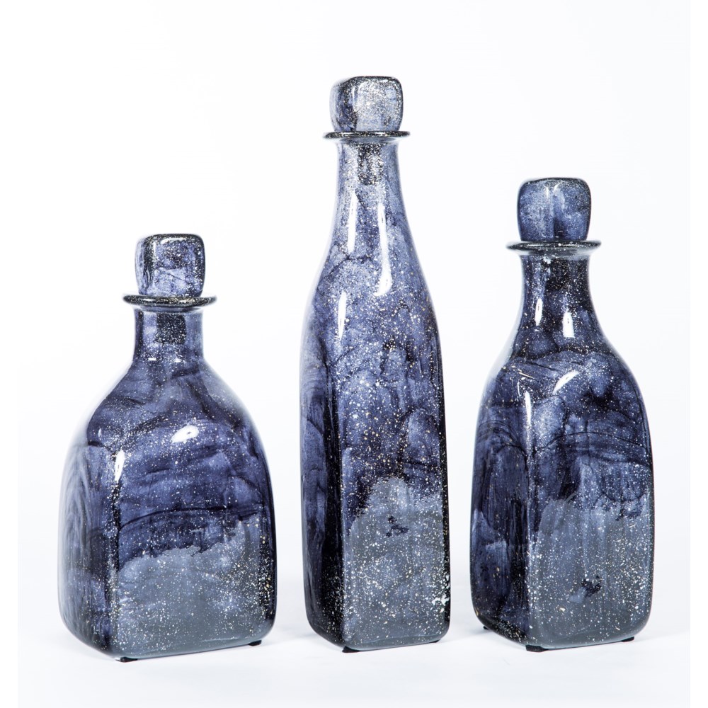 Large Glass Bottle with Stopper in Emperor's Stone Finish