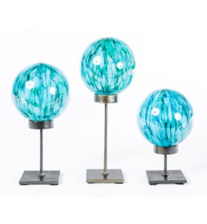 Set of 3 Glass Balls on Stands in Lake Como Finish