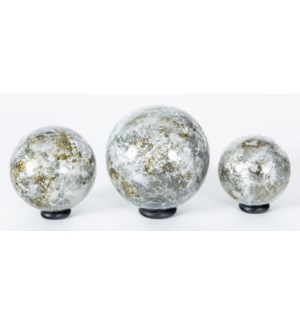 Set of 3 Glass Balls on Iron Ring Stands in Granite Dust Finish