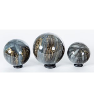 Set of 3 Glass Balls on Iron Ring Stands in Cathedral Stone Finish