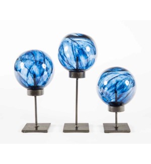 Set of 3 Glass Balls on Stands in Aquatic Haze Finish