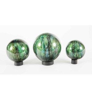 Set of 3 Glass Balls on Iron Ring Stands in Palmetto Finish