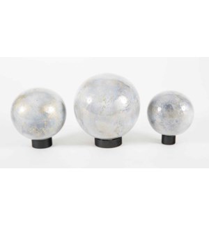Set of 3 Glass Balls on Iron Ring Stands in Smoky Haze Finish