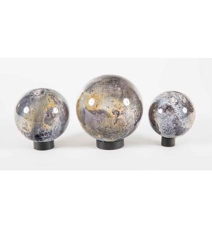 Set of 3 Glass Balls on Iron Ring Stands in Supernova Finish