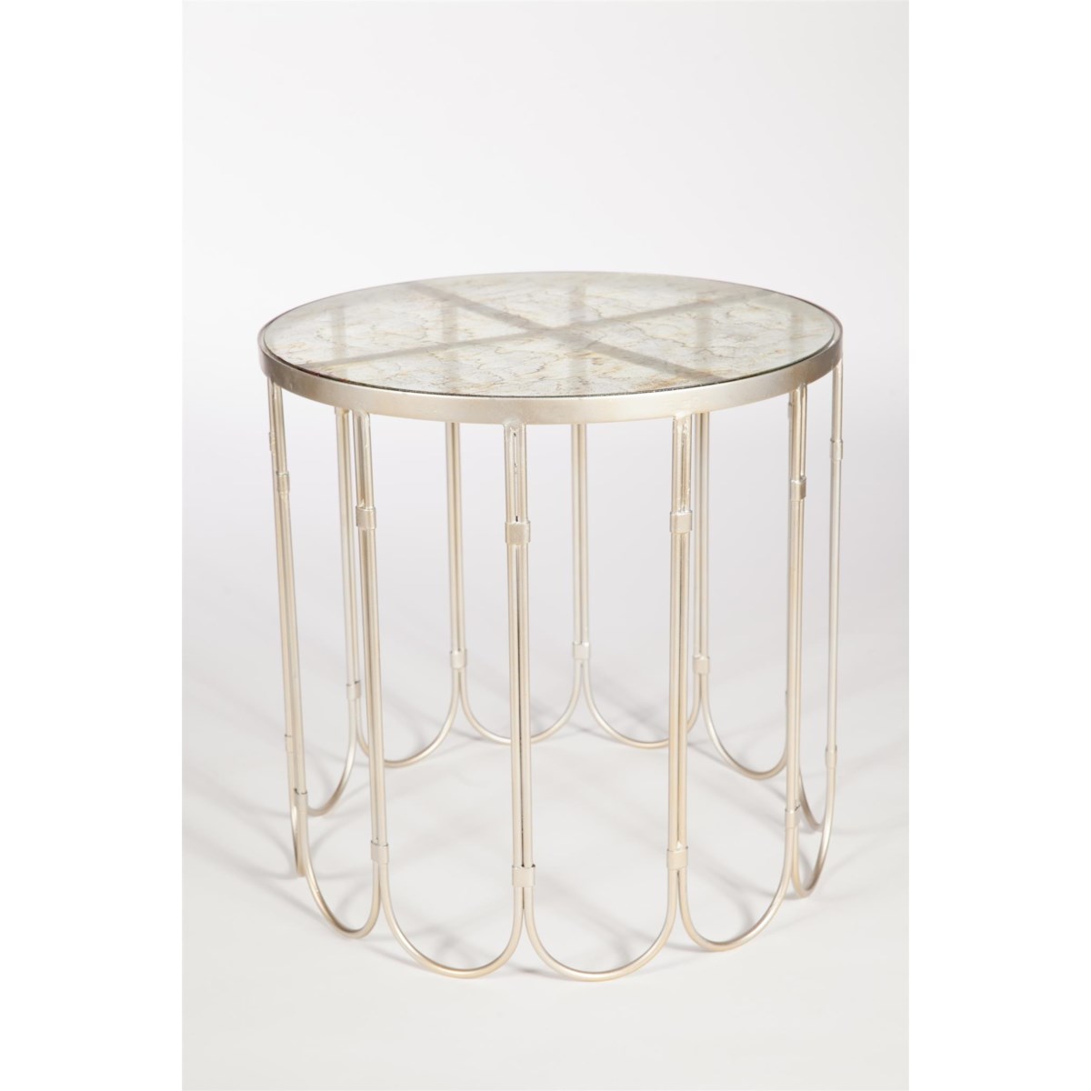 Looped Side Table in Platinum   w/ Top in Currier Gilt