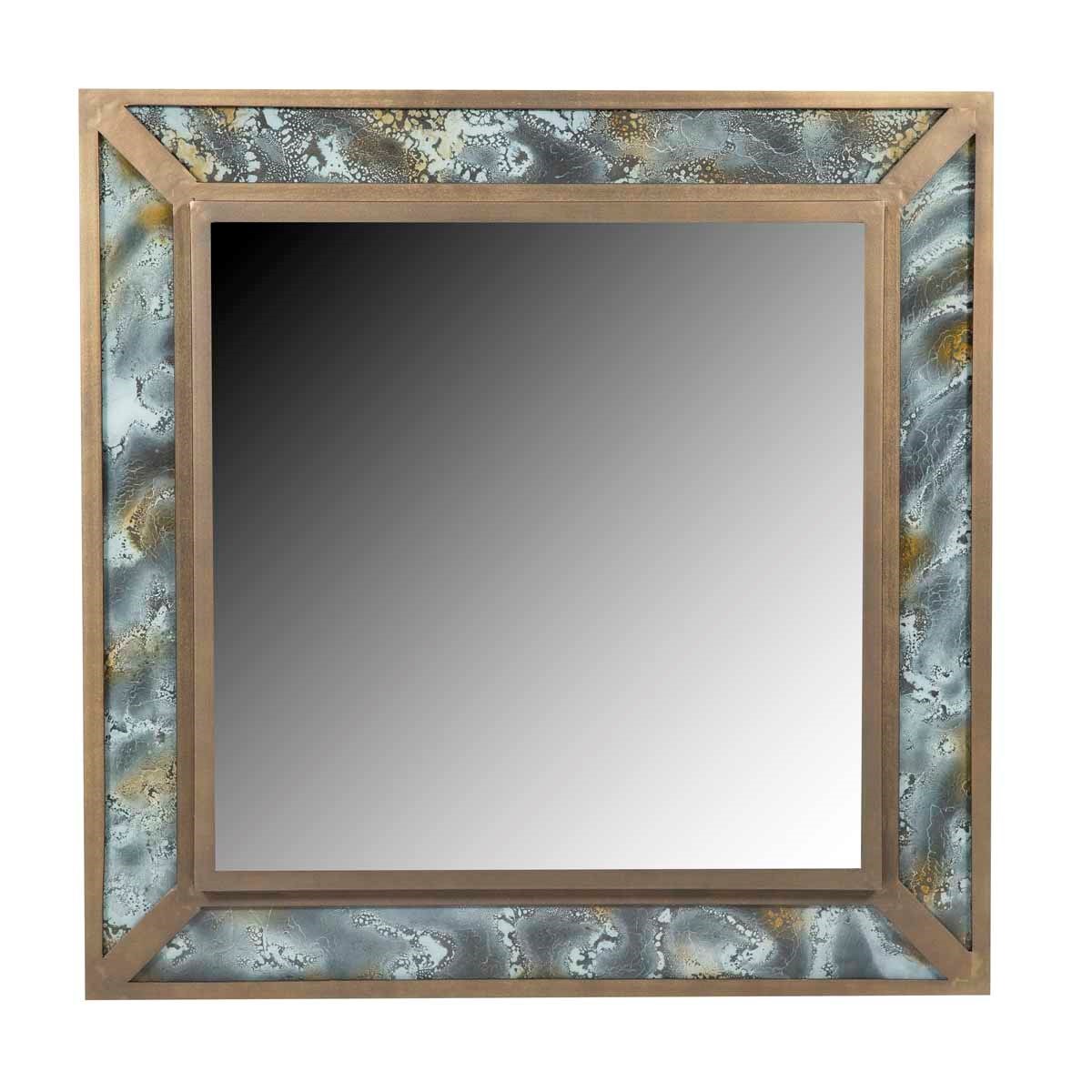 Griffin Square Mirror in Antique Brass with Glass Inserts in Agate Finish
