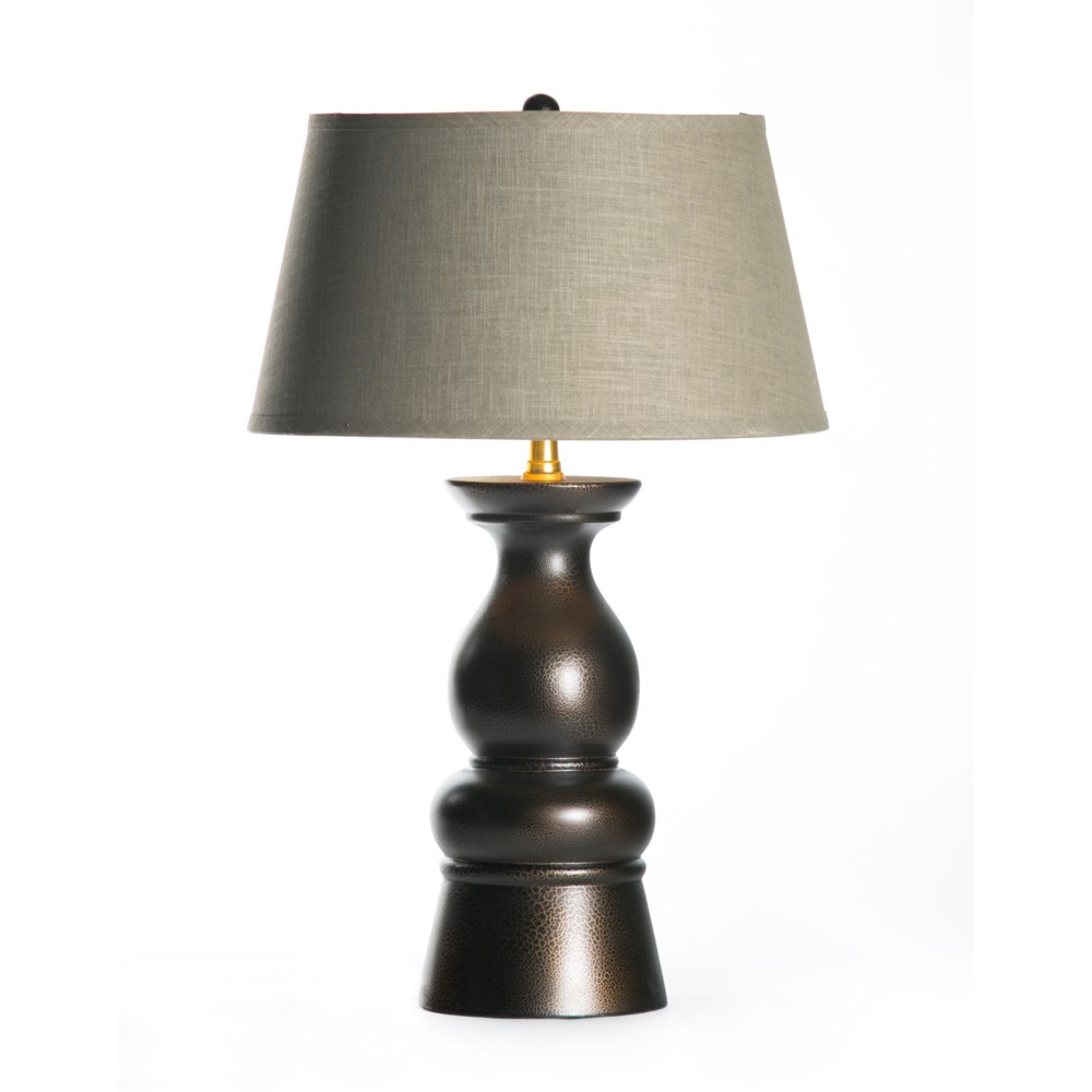 Mason Table Lamp in Cast Iron with 18" Grey/Gold Taper Shade