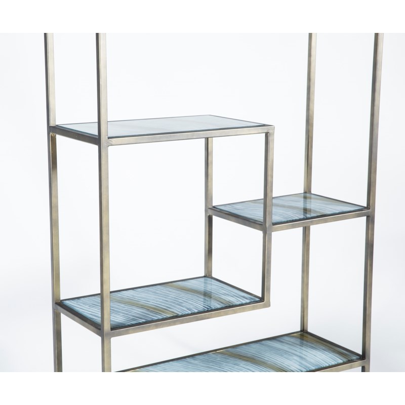 Solomon Etagere In Antique Brass With Glass Shelves In Cheers